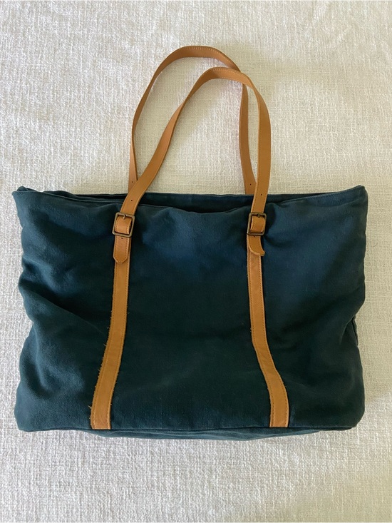 Hearth & Hand Handbags - Hearth & Hand with Magnolia Blue Canvas Tote with Tan Leather Straps and Zipper